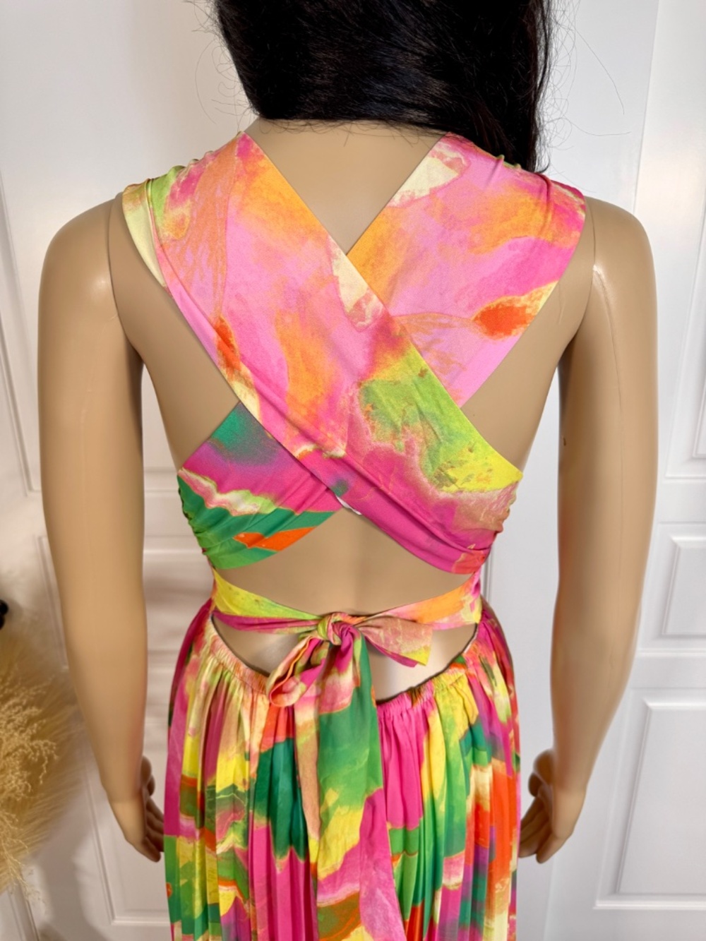TROPICAL PRINT SLEEVELESS WIDE LEG WOVEN PLEATED JUMPSUIT SIZE MEDIUM - Picture 11 of 17